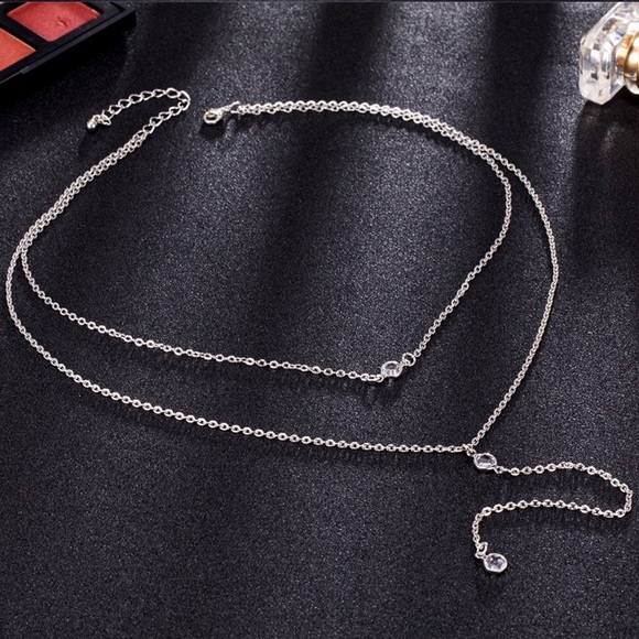 Double layer silver rhinestone necklace - Picture 2 of 4